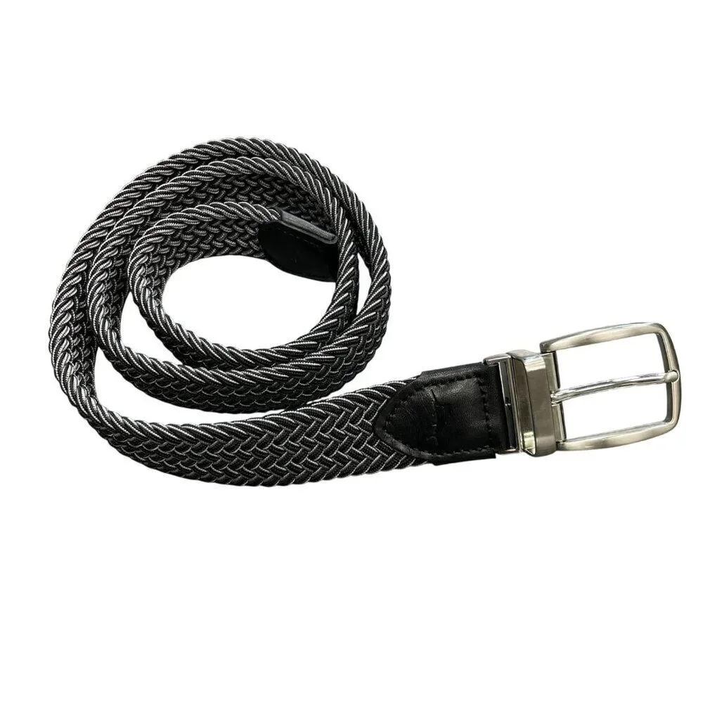 NWOT Tommy Bahama Reversible Men's S/M Braided  Belt Black Gray Leather Trim